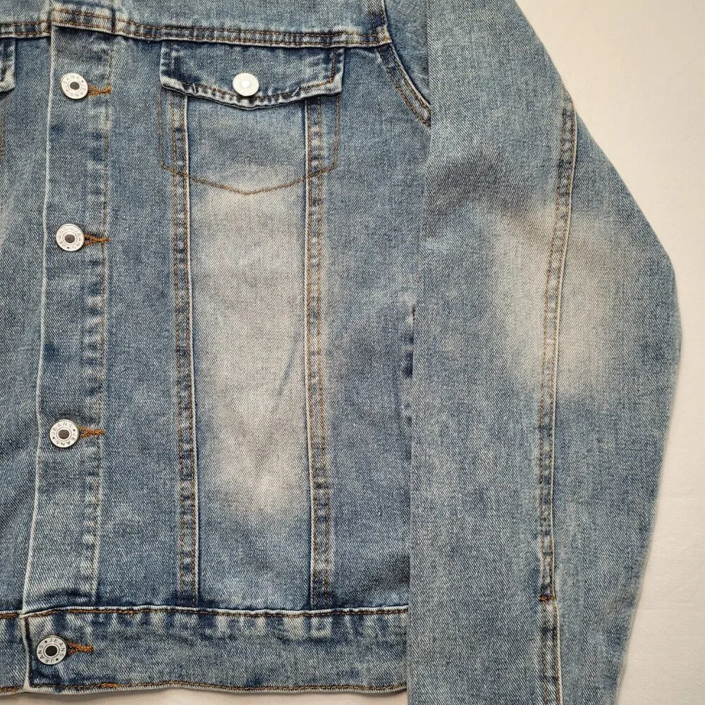 Patpat Mama Distressed Denim Jean Jacket Medium Light Wash Streetwear - Picture 4 of 14